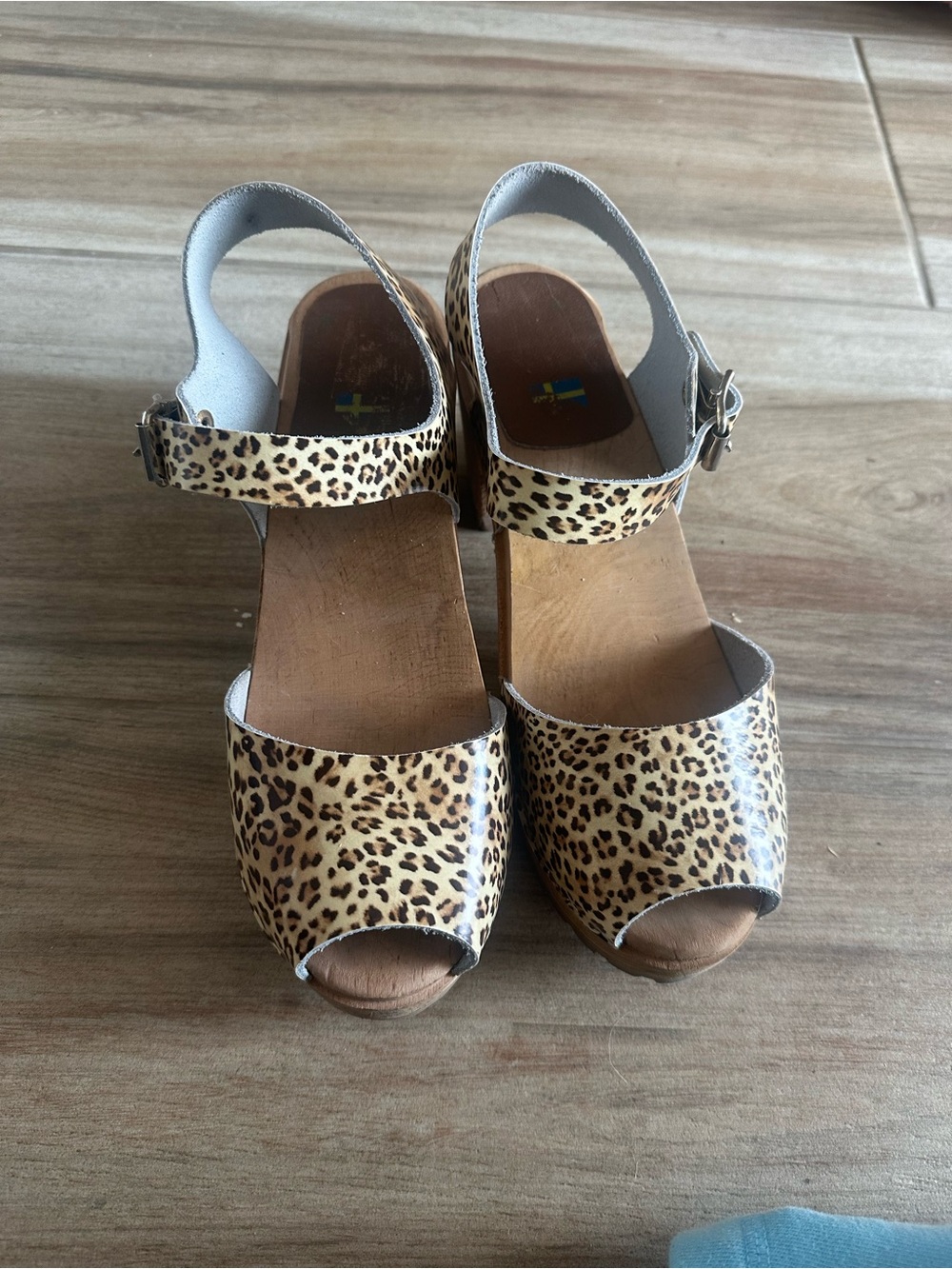 MIA Leopard Print Peep-Toe Slingback Wedge Sandals - Tan & Black